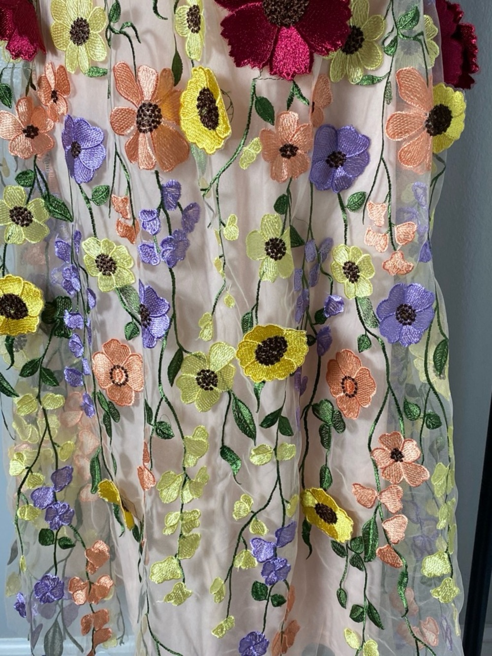 Ina Pink Sheer Floral Slip Dress with Multicolor Embroidery - Picture 4 of 7